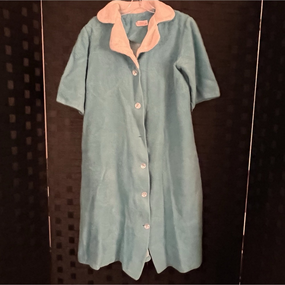 Vintage Sears Women's Fuzzy Robe Housecoat Blue w/White Collar OSFM Fair Cond.